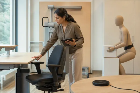 Arbeidsdeskundige bespreekt taken en werkbelasting met een werknemer