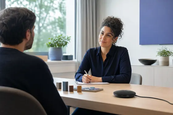 GZ-psycholoog luistert naar een cliënt in de spreekkamer