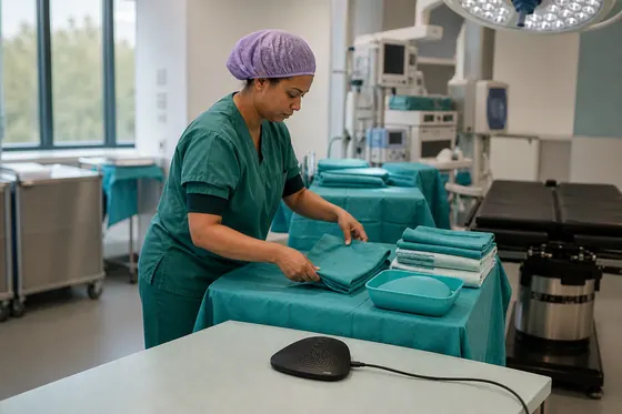 OK verpleegkundige legt instrumenten klaar in de operatiekamer