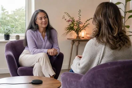 Psychotherapeut voert een verdiepend gesprek met een cliënt