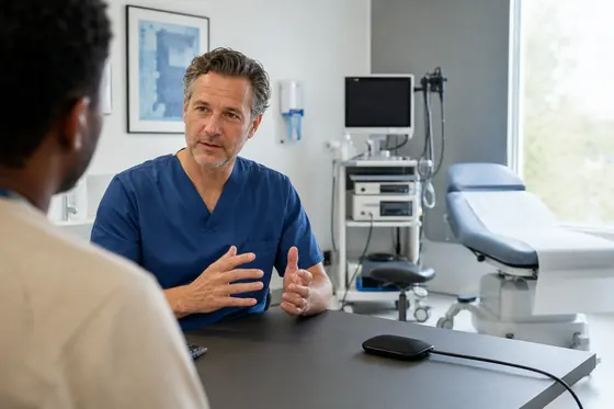 Uroloog bespreekt onderzoek en behandeling met een cliënt