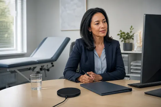 Verzekeringsarts bespreekt een vragenlijst over gezondheid en functioneren