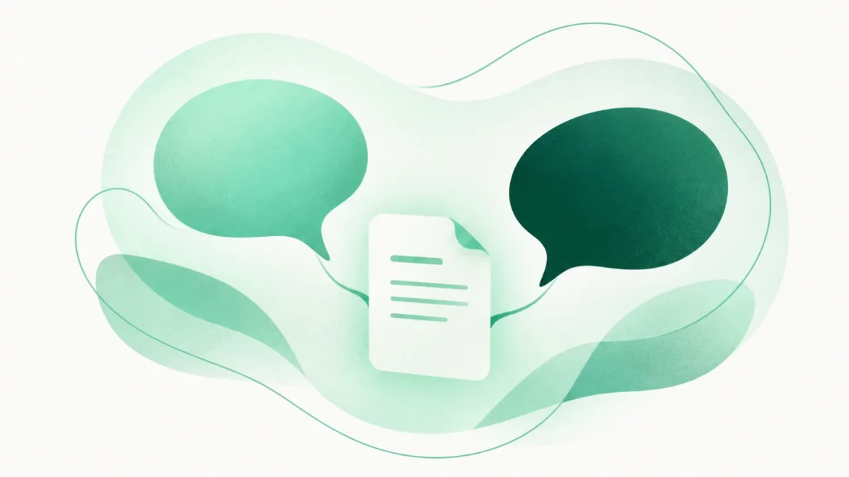 Editorial Aura-illustratie van twee abstracte gespreksvormen verbonden door een verslagblad